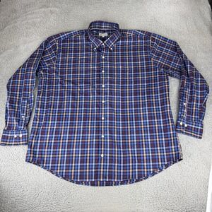 Peter Millar Long Sleeve Button Down Shirt‎ Men's Size XXL Blue Plaid